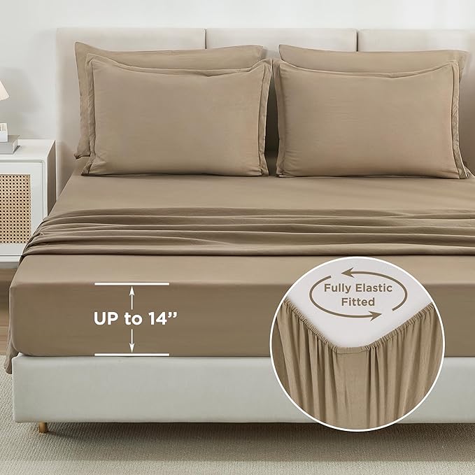 Litanika King Size Comforter Set Taupe - 7 Pieces Bed in a Bag King Bedding Comforter Sets, Solid Lightweight Bed Set with Comforter, Sheets, Pillowcases & Shams