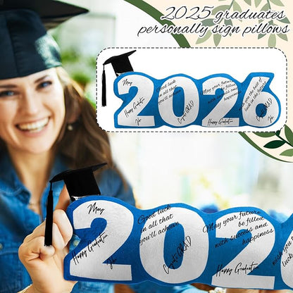 Class of 2026 Autograph Stuffed Pillow 15.7" Graduation Autograph Stuffed Pillow Graduation Guest Signature Gifts Grad Party Sign in Decor for High School College(Blue,Classic)