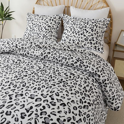 Caressma White Leopard Print Comforter Set, Twin Size 2 Pieces for All Seasons, Untamed Wilderness Style Comforter with Pillowshams, Ultra Soft Microfiber