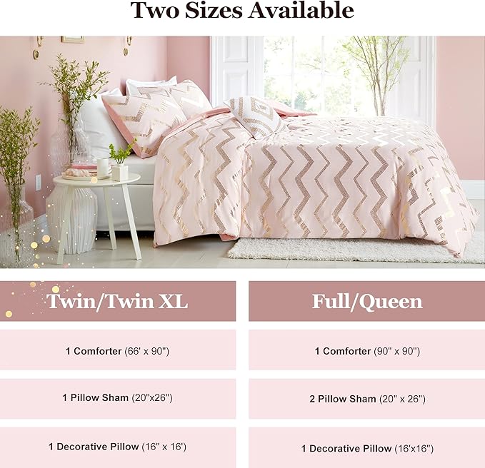 Codi Twin Comforter Set for Teen Girls, 3-Piece Pink and Gold Bedding, Warm and Lightweight for Dorm or Bedroom