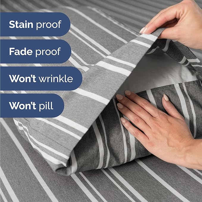 Twin Size 3 Piece Sheet Set - Comfy Breathable & Cooling Bed Sheets Set - Hotel Luxury Bedding for Women, Men, Kids, Teens, Boys & Girls - Deep Pockets, Soft, Wrinkle Free - Oeko-Tex - Grey Stripes 3