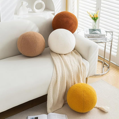 11.8 inch Ball Pillow Nordic Round Throw Pillows Boucle Ball Pillow Sphere Shaped Pillow Round Decorative Pillow for Couch, Sofa, Bedroom (Khaki, 11.8 inch)
