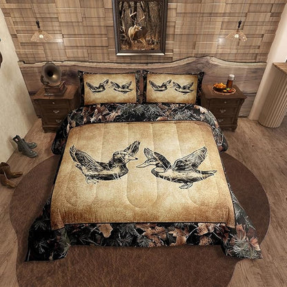 Erosebridal Hunting Duck Comforter Set Full Tree Branch Camo Mallard Duck Bedding Set for Hunter,Rustic Farmhouse Cabin Bedding Comforter Sets for Boys Men,Camouflage Wildlife Animal Quilt Set