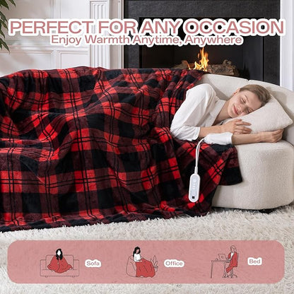 Electric Blanket Heated Twin Size-62" x 84" Red Plaid Heated Blanket with 8 Heat Levels & 10 Hours Auto Off, Fast Heating Blankets with ETL & FCC Certification