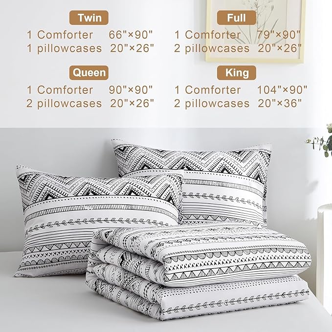 BOLINLIVING Comforter Set Queen Size, Boho Bed in a Bag 3 Pieces, Queen Soft Bohomian Comforter Set, Lightweight Breathable for All Seasons,1 Comforter & 2 Pillowcases (Grey 90×90 inch)