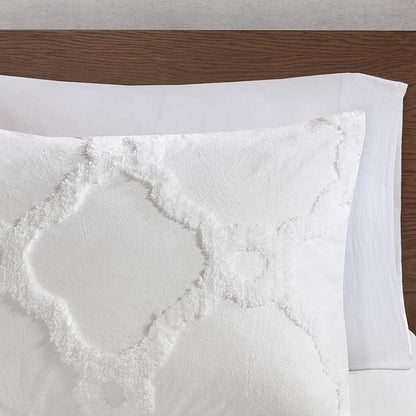 Madison Park Tufted Chenille Cotton Comforter, All Season Bedding Set, Matching Shams, Pacey Shabby Chic, Geometric Ogee Off White Full/Queen(90"x90") 3 Piece