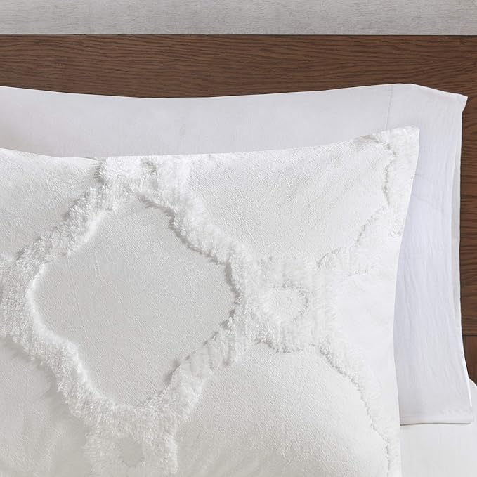 Madison Park Tufted Chenille Cotton Comforter, All Season Bedding Set, Matching Shams, Pacey Shabby Chic, Geometric Ogee Off White King/Cal King(104"x92") 3 Piece