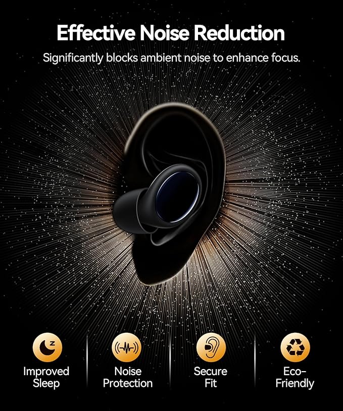 Ear Plugs for Sleeping 45dB Noise Cancelling Ear Plugs for Noise Reduction & Snoring, Concerts, Earplugs for Sleep,Sider Sleepers Airplane, Silicone Earplugs Reusable Concert Ear Plug +8Tip Black