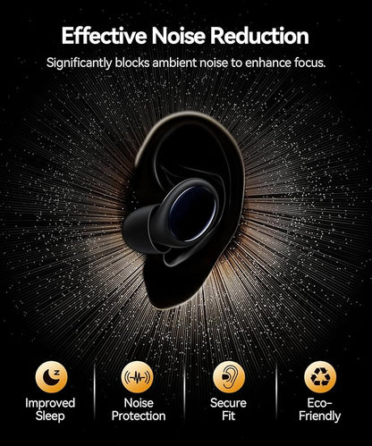 Ear Plugs for Sleeping 45dB Noise Cancelling Ear Plugs for Noise Reduction & Snoring, Concerts, Earplugs for Sleep,Sider Sleepers Airplane, Silicone Earplugs Reusable Concert Ear Plug +8Tip Black