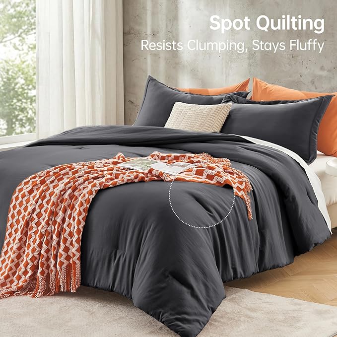 MUXHOMO King Size Comforter Set, All Season Ultra Soft Down Alternative Bedding - 3 Piece Lightweight Bed Set Includes 1 Comforter (104"x90") and 2 Pillow Shams (20"x36"), Dark Grey