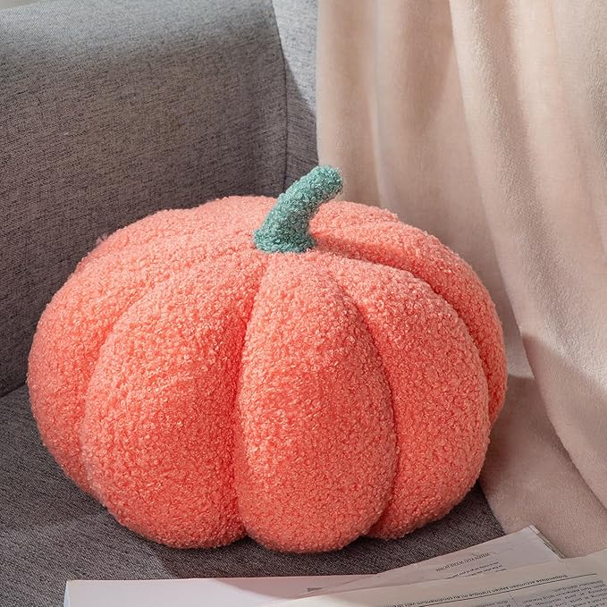Kajaia 1 Pcs Pumpkin Pillow Plush 11 x 9.5 Inch 3D Cushion Fall Decorations Simulated Stuffed Throw Pillows for Halloween Thanksgiving Bedroom Sofa Couch Supplies (Pink)