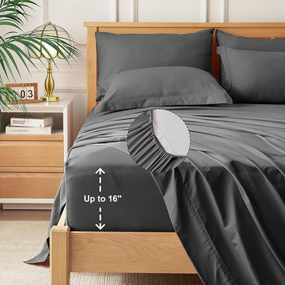 Newspin California King Comforter Set Dark Grey - Bed in a Bag Cal King Size 7 Pieces, All Season Bed Set, Fluffy Comforter Set with Sheets, Sheet Set Quilt Blanket, Pillowcases & Shams