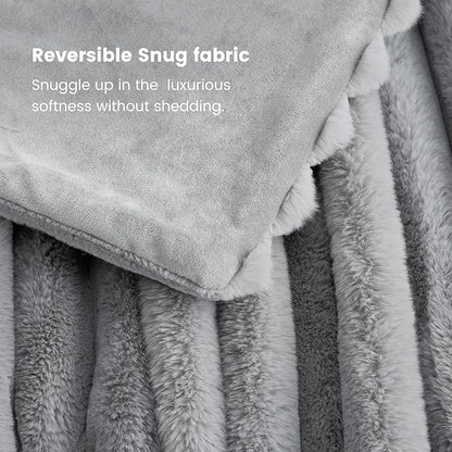 Cozy Bliss Faux Fur Throw Blanket for Couch, Cozy Warm Plush Striped Blanket for Sofa Bedroom Living Room, 60 * 80 Inches Gray