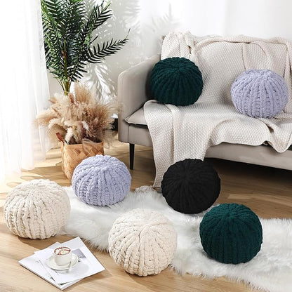 Suzile 2 Pcs Round Knot Pillows Gifts 13.8 Inch Chunky Knitted Throw Pillows Handmade Cushions Soft Circle Supplies for Home Bed Sofa Couch Housewarming Decoration(Beige)