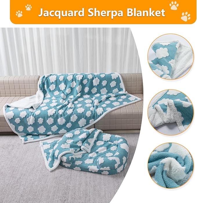 Waterproof Pet Blanket,Dog Blue Dog Blankets for Bed Covers Couch Sofa Stylish Jacquard Pets Throw Blankets for Puppy Cats Washable Reversible Furniture Protection Covers (Blue Cloud,M)