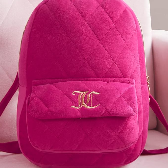 Juicy Couture Quilted Backpack Shaped 12" x 8.5" Decorative Pillow, Hot Pink