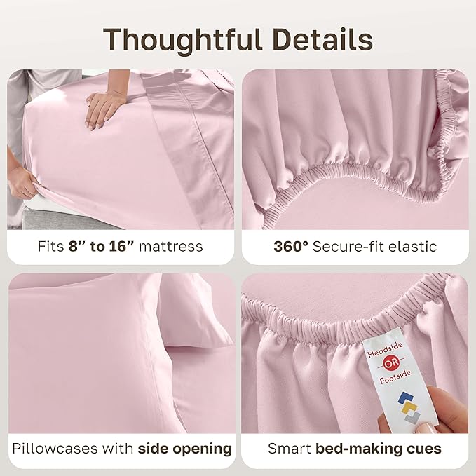 California Design Den California King Sheet Set - 100% Cotton, 600 Thread Count Deep Pocket Cal King Sheet Set, Luxury Soft Hotel-Quality Sheets with Sateen Weave - Blush Pink