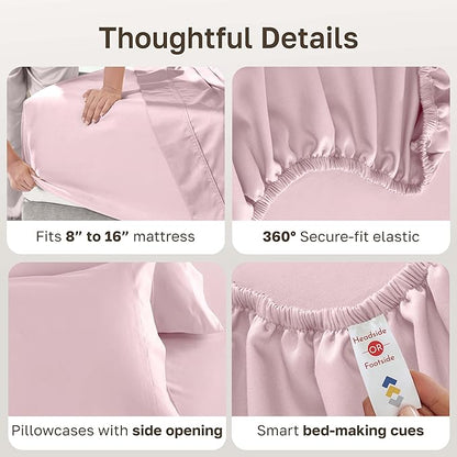 California Design Den California King Sheet Set - 100% Cotton, 600 Thread Count Deep Pocket Cal King Sheet Set, Luxury Soft Hotel-Quality Sheets with Sateen Weave - Blush Pink