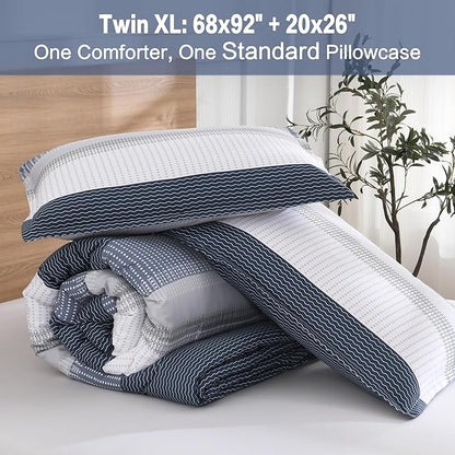 Litanika Black Blue Comforter Set Twin XL - 2 Pieces Lightweight Pumpkin White Colorblock Stripe Fluffy Bedding Comforter Sets, All Season Bed Set
