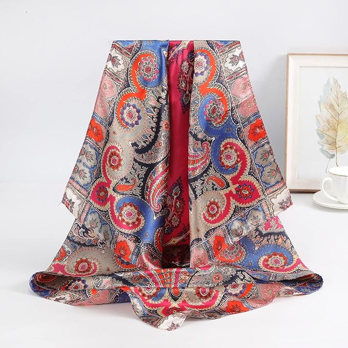AWAYTR 35” Satin Large Square Head Scarves - 4PCS Silk Like Neck Scarf Hair Sleeping Wraps Satin Silk Scarfs for Women