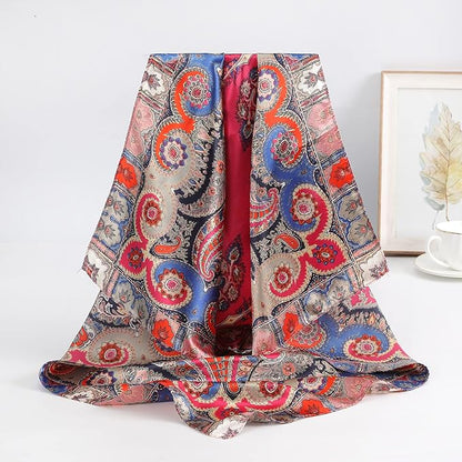 AWAYTR 35” Satin Large Square Head Scarves - 4PCS Silk Like Neck Scarf Hair Sleeping Wraps Satin Silk Scarfs for Women
