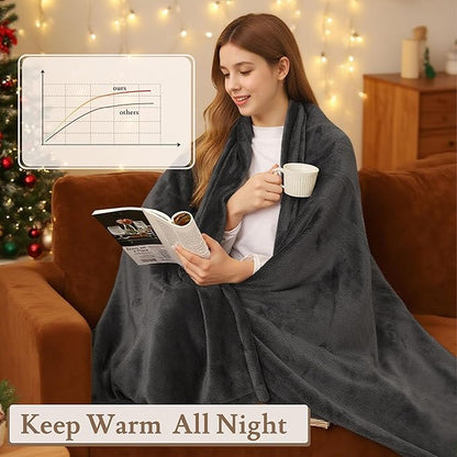 Electric Heated Blanket 72"x84" Full Size Flannel Fleece - 4 Heat Settings & 10H Auto Shut Off for Safe Overnight Use, Fast Heating, Machine Washable for Bed, Couch, Office - Dark Grey