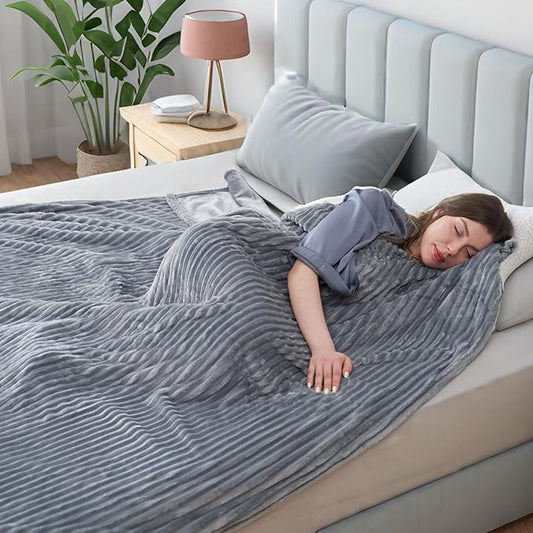 Electric Heated Blanket Full Size 72"x84",Fast Heating Throw, Soft Striped Flannel for Bed & Couch, 1-12 Hours Auto Off & 12 Heating Levels, Machine Washable, Gifts for Family-Light Gray