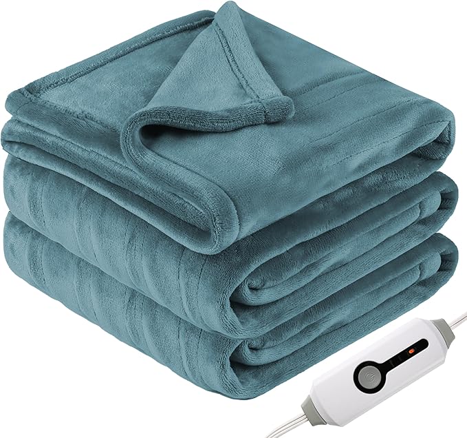 Electric Heated Blanket Twin Size 62"x84", Fast Heating Throw, Soft Plush Microplush for Bed & Couch, 10 Hours Auto Off & 4 Heating Levels, Machine Washable, Gifts for Grandma & Family-Teal