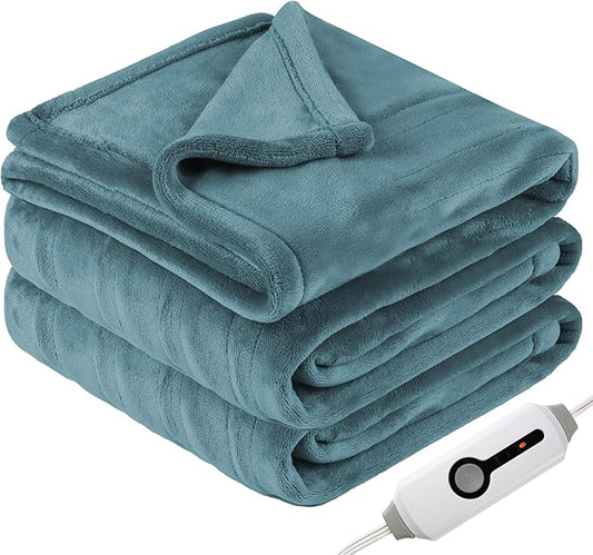 Electric Heated Blanket Twin Size 62"x84", Fast Heating Throw, Soft Plush Microplush for Bed & Couch, 10 Hours Auto Off & 4 Heating Levels, Machine Washable, Gifts for Grandma & Family-Teal