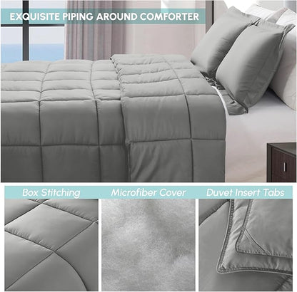 Elegant Comfort 3-Piece Box Stitched Down Alternative Comforter with Shams - Ultra Soft for All Season Duvet Insert with Corner Tabs, Plush Cozy 3PC Comforter Set, California King, Silver Gray