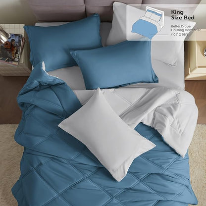 JOIEDOMI California King Comforter Set with Sheets Blue, 7 Pieces Bedding Set with 1 Down Alternative Comforter, 1 Flat Sheet, 1 Fitted Sheet, 2 Pillowcases and 2 Pillow Shams Bed in a Bag All Seasons
