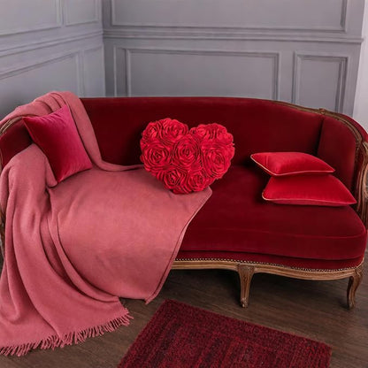 JWH Valentine's Day Throw Pillow Covers Decorative Flower Accent Pillow Cases Heart Shaped Cushion for Couch Living Room Bed Chair 14 x 16 Inches Red