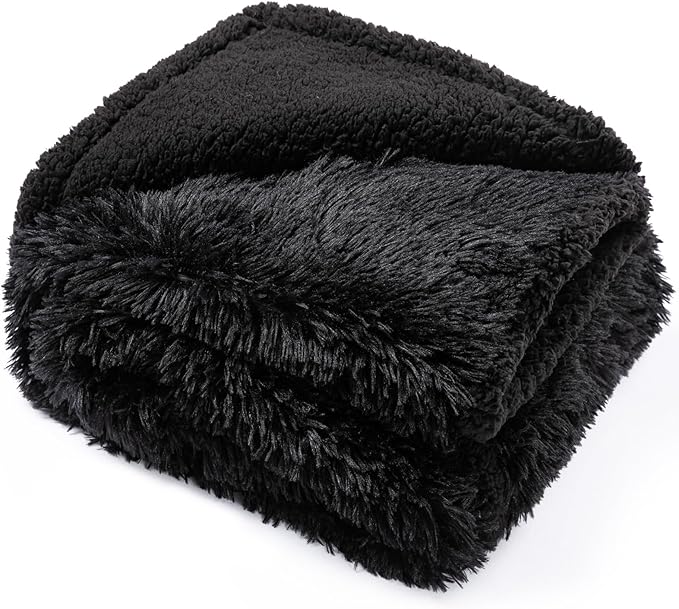 Black Pet Calming Couch Throw Blankets for Dogs Waterproof Dog Blanket Fluffy Long Faux Fur for Little Dog Cat Puppy Mat Washable(Black,XS-28 * 20in)