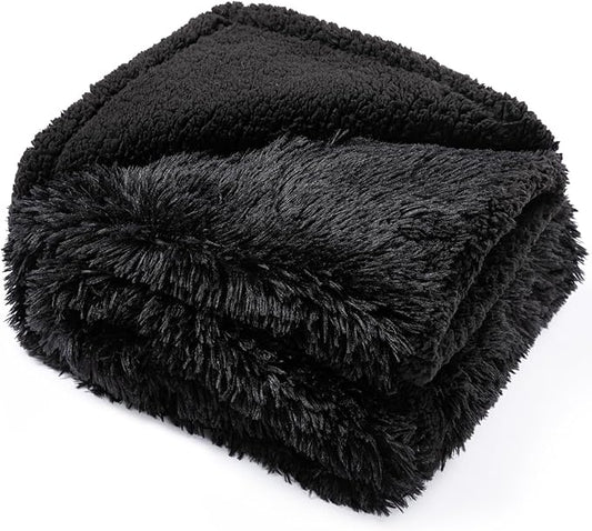 Black Calming Dog Blankets Waterproof Pet Blanket for Dogs 40x28in Puppy Cats Fluffy Long Faux Fur Throw Blankets for Couch Protector Love Bed Cover Washable(Black,S)