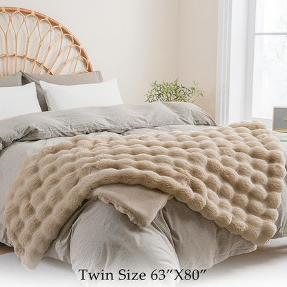 BENVWE Faux Fur Throw Blanket for Couch Bed - Fluffy Soft Thick Bubble Blanket for Living Room Home Decor - Mothers Day Birthday Gifts for Women, Beige, 63" x 80"