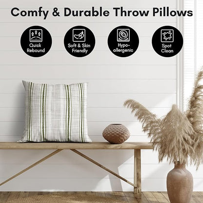 Americanflat 18x18 Throw Pillow with Sewn-in Insert - All-in-One Decorative Pillows - No Cover Needed - Soft and Durable Cushion for Bed or Sofa - Polyester - Green and White