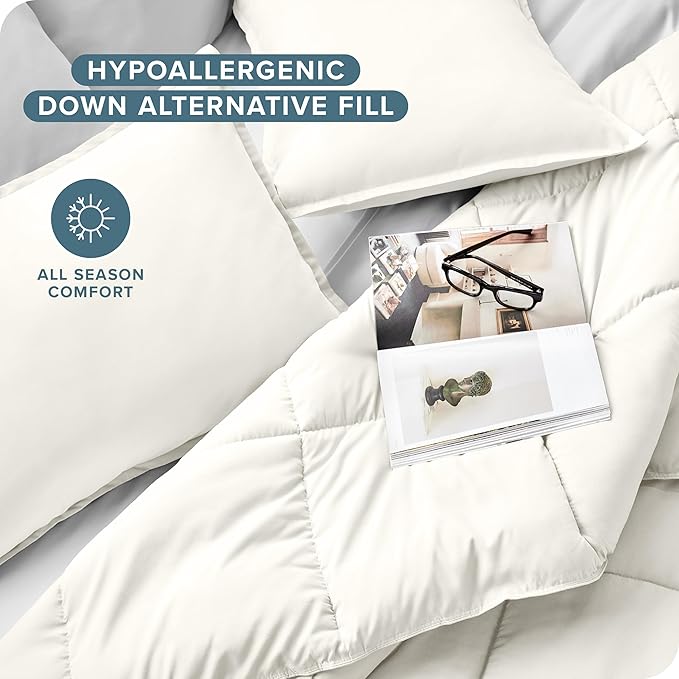 Bare Home Comforter Set - Oversized Queen Size - Ultra-Soft - Goose Down Alternative - Premium 1800 Series - All Season Warmth (Queen Oversized, Cream)