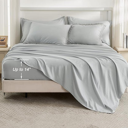 Andency Light Grey King Size Comforter Set with Sheets - 7 Pieces Boho Tassel Bed in a Bag Soft Lightweight Bedding Sets, Light Grey Fringe Bed Set with Comforter, Sheets, Pillowcases & Shams