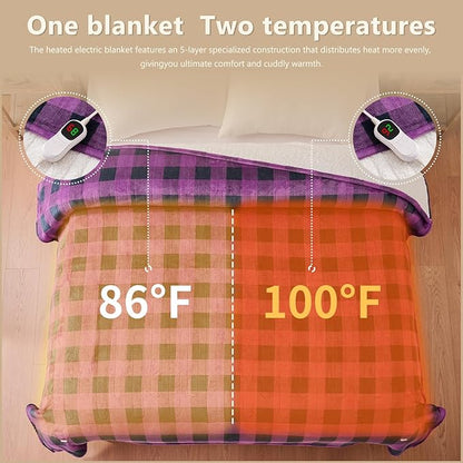 Homemate Electric Blanket Heated Twin Size - 62“x84“ Ultra Soft Cozy Flannel Heating Blanket with 10 Fast Heat Levels 8 Hours Auto Off Over-Heated Protection ETL Certification Keep Warm in Home