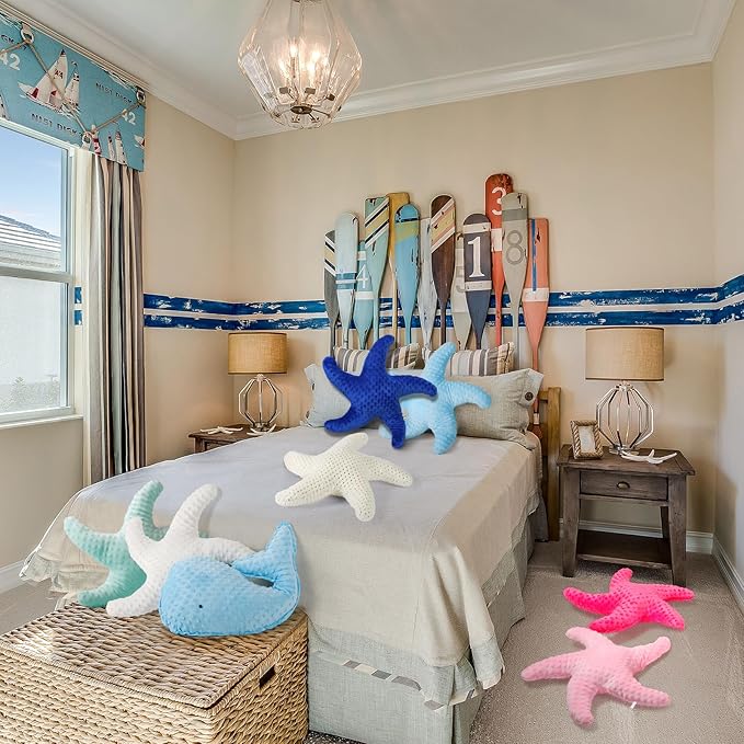 Marble Empire Blue Starfish Pillow 2-Pack for Couch and Bed, Coastal Decor Throw Pillows, Ocean Beach Theme Accent Pillows for Living Room