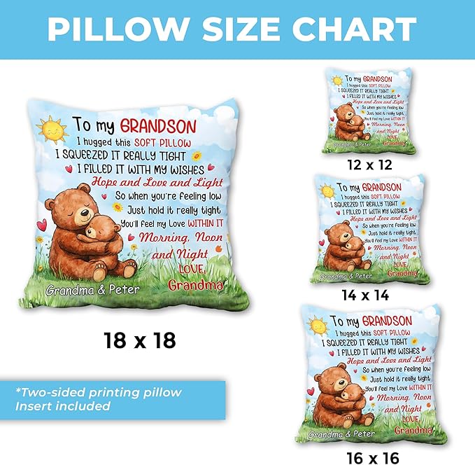 Hyturtle Personalized Grandson Pillow (Insert Included) Gifts from Grandma - Birthday Graduation for Grandson - Custom Name Sofa Couch Cushion Home Decor 2-Side Print Pillow