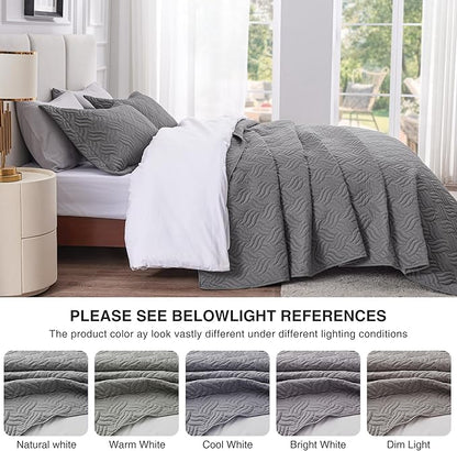 Love's cabin Quilts for Queen Bed Grey Bedspreads Bedding Set - Summer Lightweight Bedspread Comforter - Wave Pattern Bedding Coverlet for All Season - 3 Pieces (1 Quilt, 2 Pillow Shams)