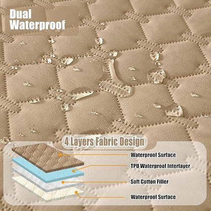 Smiry Waterproof Dog Bed Cover Blanket, Soft Reversible Pet Blanket, Washable Leakproof Cats Dogs Couch Cover for Sofa, Couch, Furniture (82x102 Inch, Camel/Beige)