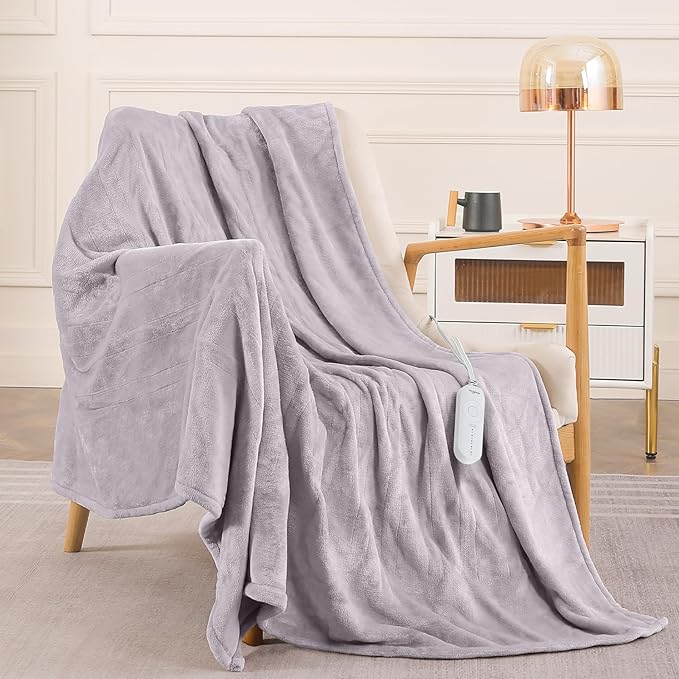 HOMLYNS LuxeHeat Heated Blanket Electric Blanket, Soft Flannel Sherpa Heated Throw, Heating Blanket with 5 Heat Settings, 3 hrs Timer Auto Shut Off (50x60 inches, Taupe)