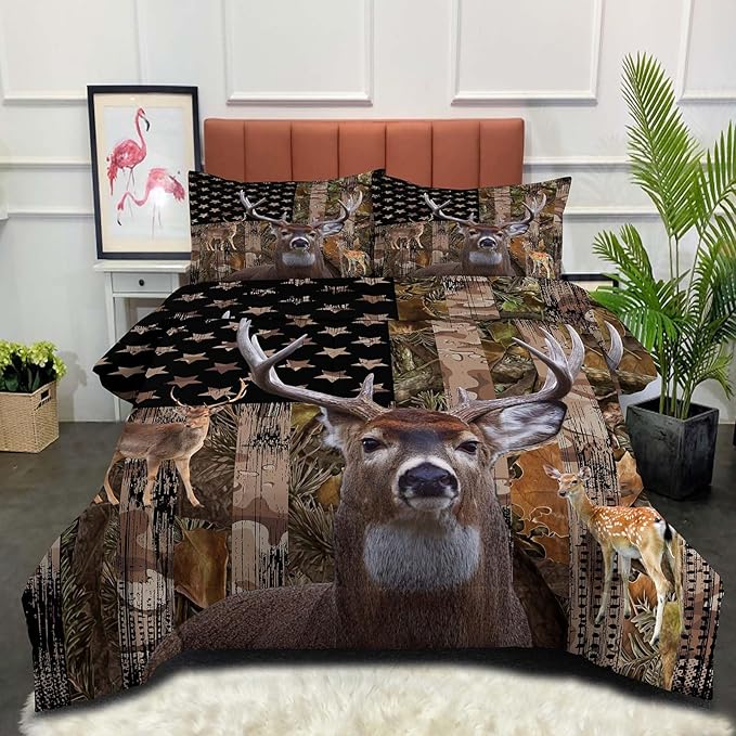 NINENINE Camo Deer Comforter Set, Boys Twin Bedding Sets with 1 Comforter 1 Pillowcase