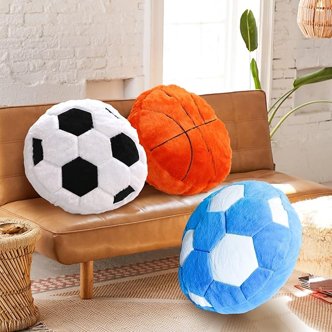 Plush Basketball Pillow Sports Basketball Throw Pillow Fluffy Couch Pillows Room Decoration Soft Cushion with Sports Ball Design 15.7 Inches