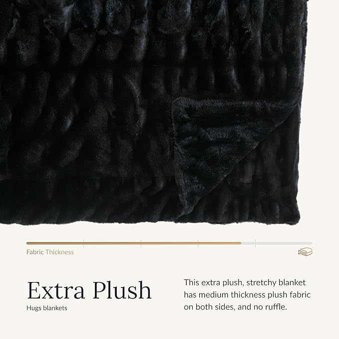 Minky Couture Hugs Blanket - Extra Plush Blanket for Premium Gifting - Stretchy Bubbled Cozy Throw - Silky Smooth - Durable & Machine-Washable - Travel-Friendly - Travel, Black