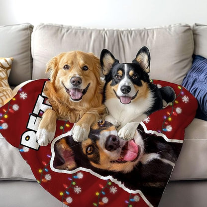 Personalized Christmas Blanket with Pet's Picture & Name, Custom Puppy Photo Collage Throw Blanket, Pet Memorial Blanket Gift for Cat & Dog Lovers, Gifts for Dog Mom & Dad