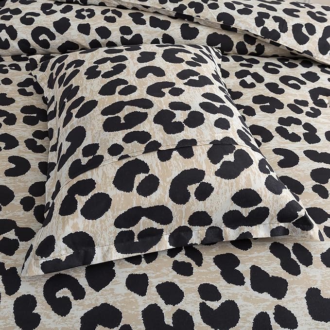 Caressma Safari Leopard Cheetah Print Comforter Set, King Size 3 Pieces for All Seasons, Ultra Soft Microfiber, Untamed Wilderness Style Comforter with Pillowshams