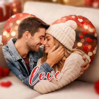 Custom Pillow with Picture & Text, Valentines Day Gifts for Boyfriend, 3D Personalized Head Face Pillows, Custom Stuffed Photo Pillow, Birthday Anniversary Funny Gift for Couple Friend Family (Heart)